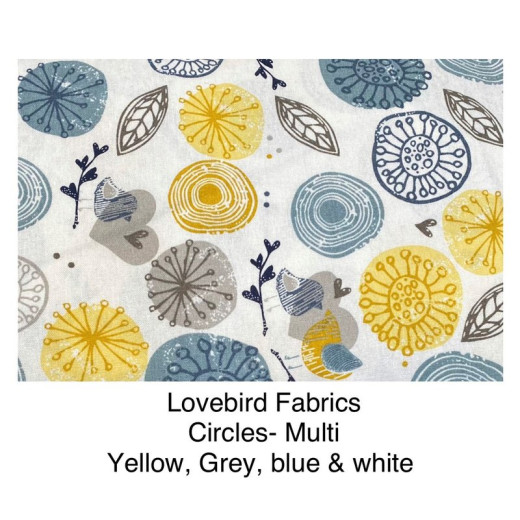 Lovebirds Fabrics Circles Multi Yellow Grey Blue White Is 100% Quilters Cott (1)