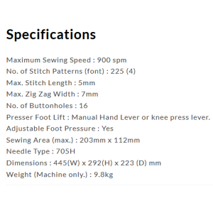Juki=specifications Hzl F600