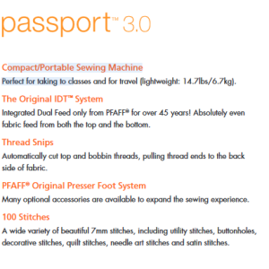 Pfaff Passport Compact Features